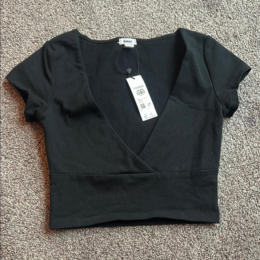 Garage Black V-Neck Crop Top